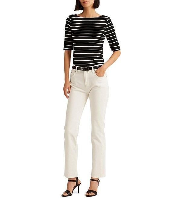 Lauren Ralph Lauren Stripe Stretch Boat Neck Short Sleeve Shirt Product Image