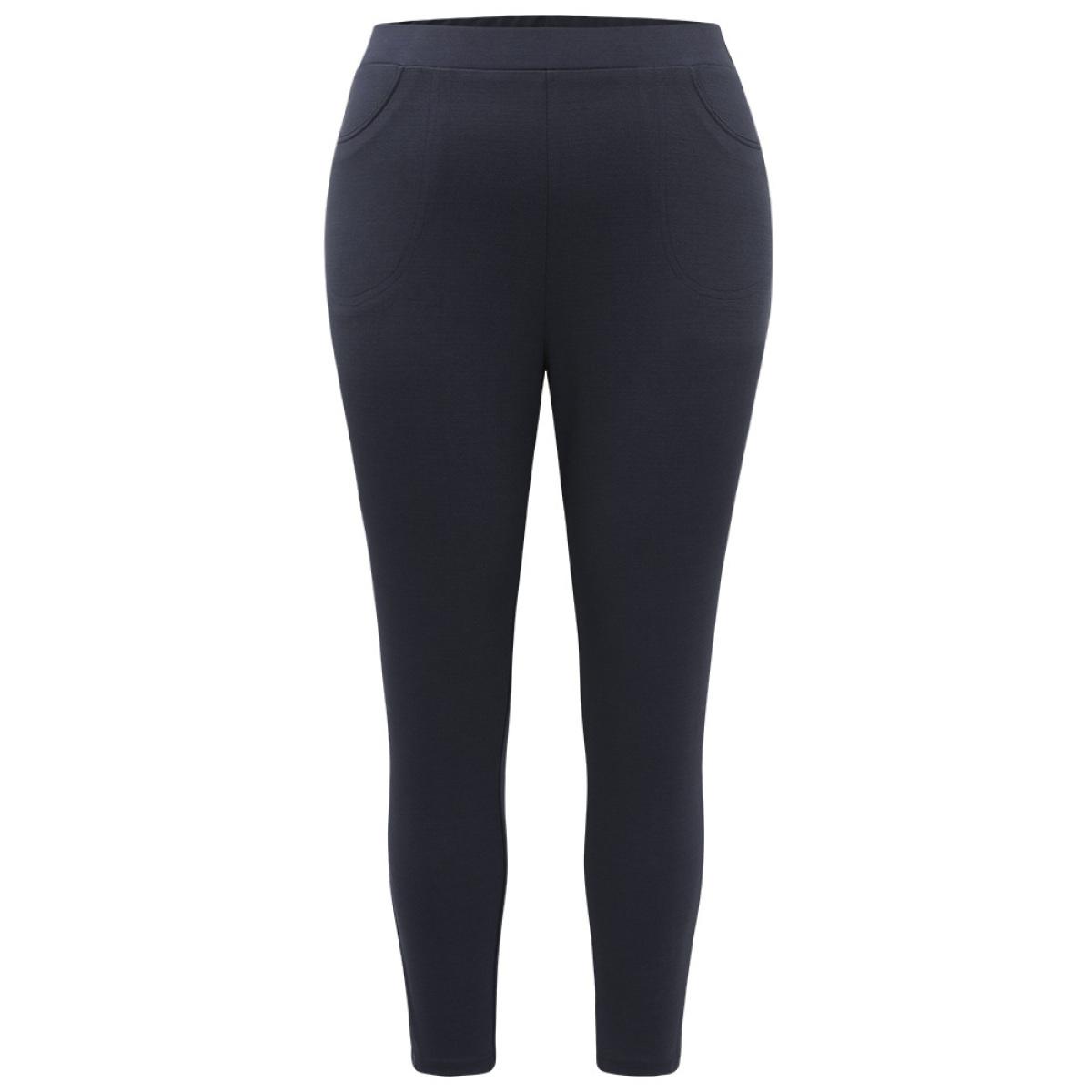 Plus Size Plain High Rise Skinny Pocket Pants Women Midnight Casual Skinny High Rise Dailywear Pants BloomChic 30/6X Product Image