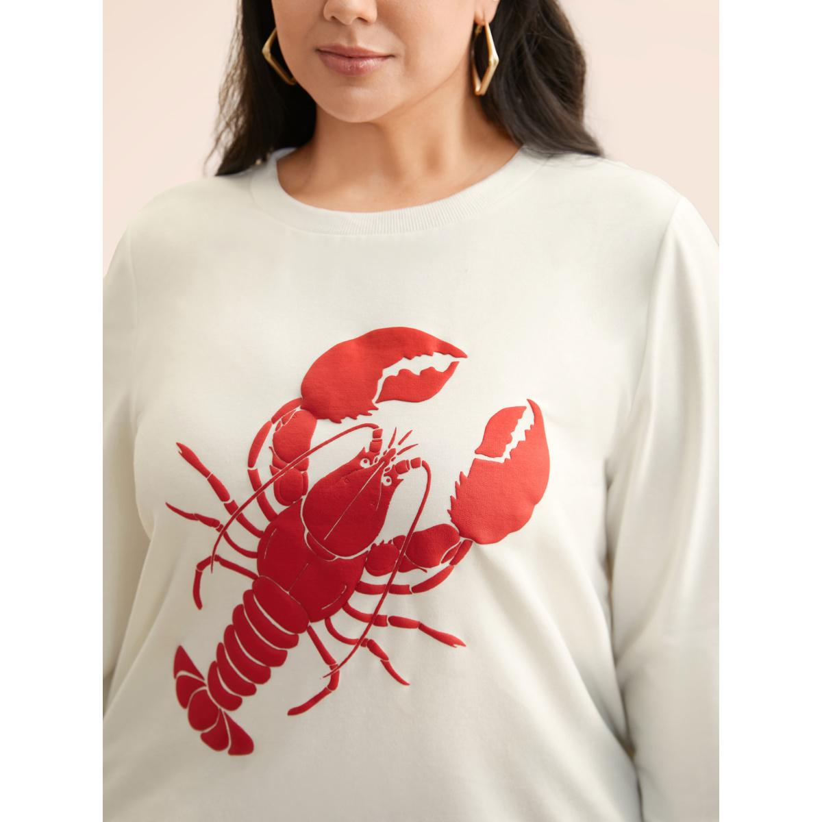 Plus Size Lobster Pattern Round Neck Sweatshirt Women Originalwhite Casual Patchwork Round Neck Everyday Sweatshirts BloomChic 14-16/1X Product Image
