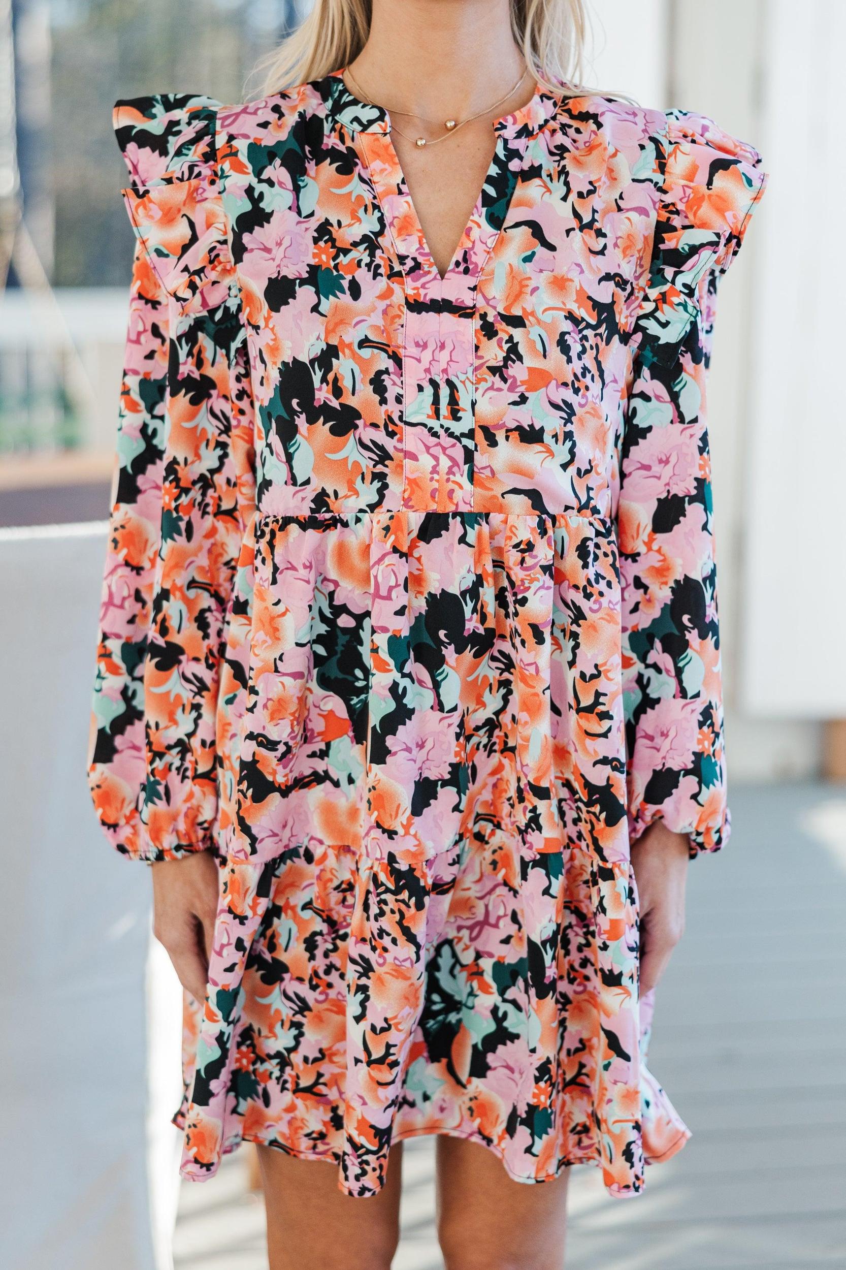 At This Time Fuchsia Pink Floral L/S Dress Female Product Image