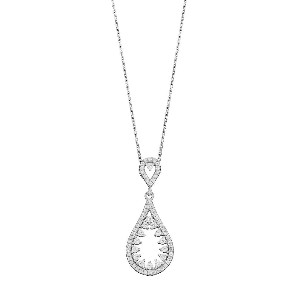 Sterling Silver Cubic Zirconia Double Teardrop Pendant Necklace, Women's, Size: 18" Product Image