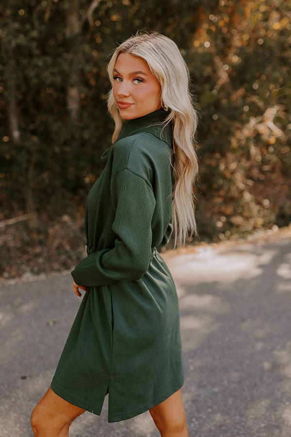 Coffee Shop Cutie Drawstring Mini Dress in Hunter Green Product Image