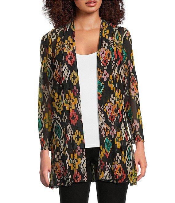 Calessa Textured Mesh Tie-Dye Burnout Open Front Cardigan Product Image