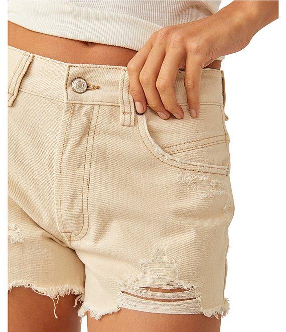 Free People We The Free Now Or Never Mid Rise Raw Hem Denim Shorts Product Image