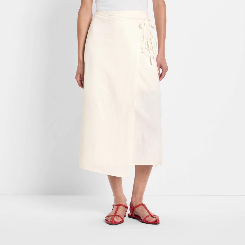 Women's Mid-Rise Linen Midi Wrap Skirt - Future Collective White XS Product Image