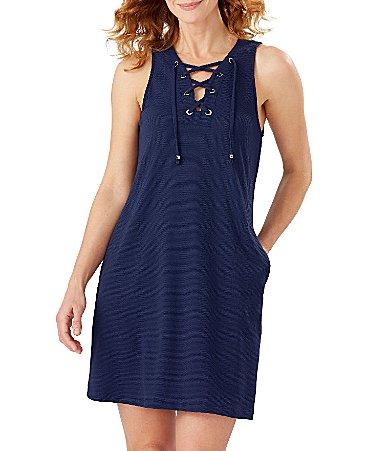 Tommy Bahama V-Neck Lace-Up Spa Dress Swim Cover Product Image