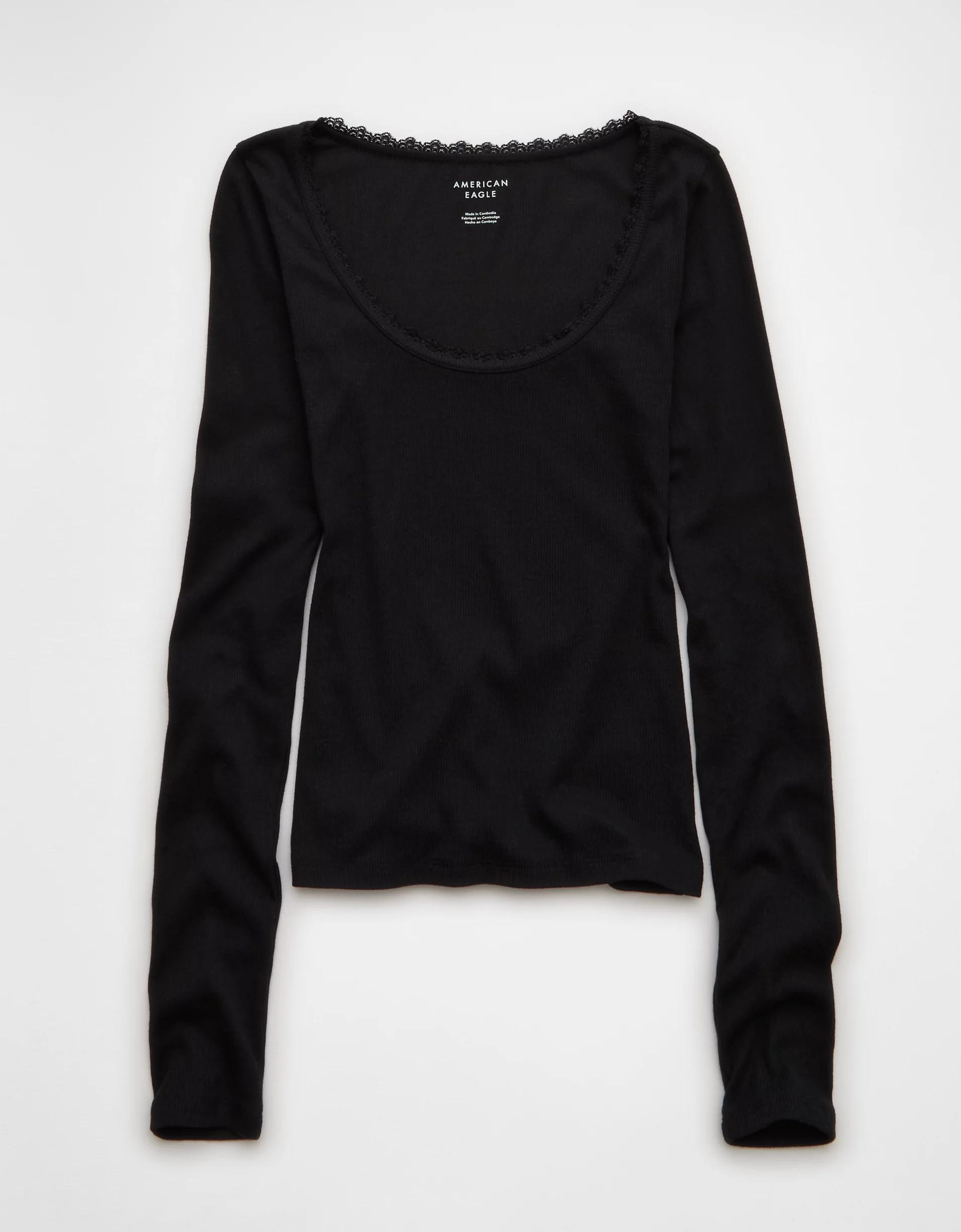 AE Lace-Trim Long Sleeve T-Shirt Product Image