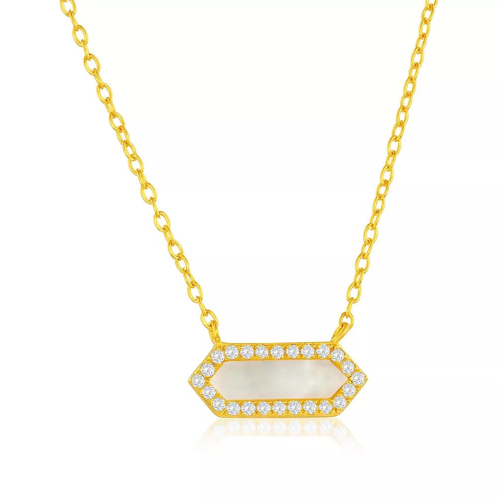 Argento Bella Sterling Silver Mother-Of-Pearl & Cubic Zirconia Hexagon Necklace, Women's, Size: 16-18" ADJ, Gold Tone Product Image