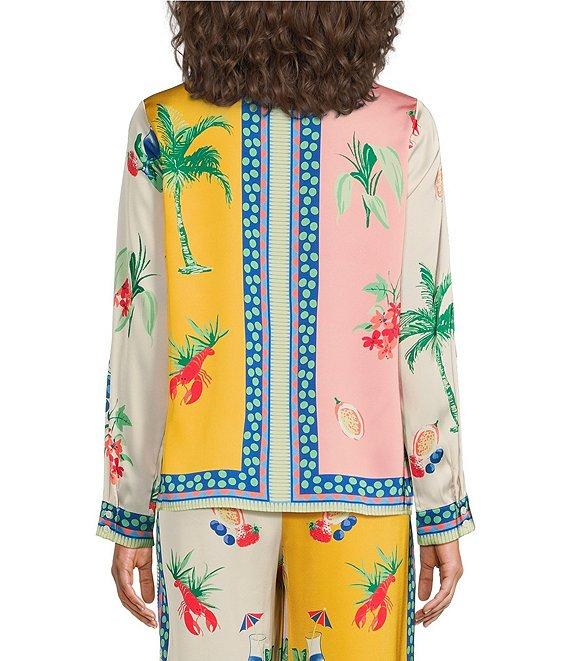 Skies Are Blue Coordinating Border Print Button Front Collar Long Sleeve Blouse Product Image