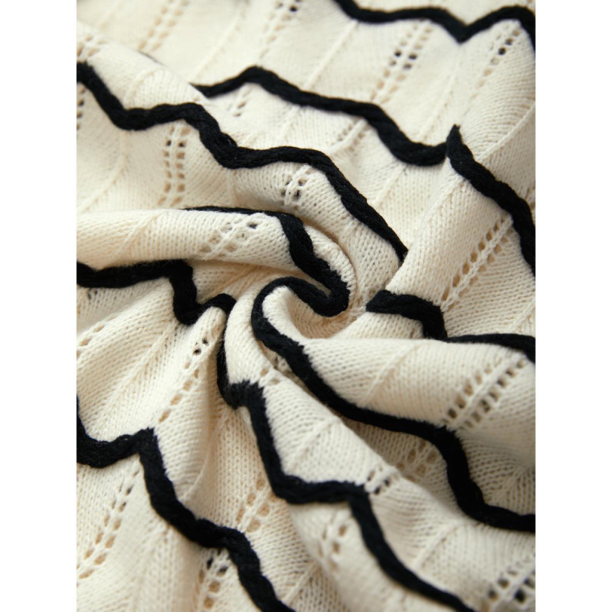 Plus Size Striped Drop Shoulder Cut Out Bodycon Pullover Beige Women Casual Bodycon Long Sleeve V-neck Everyday Pullovers BloomChic 18-20/2X Product Image