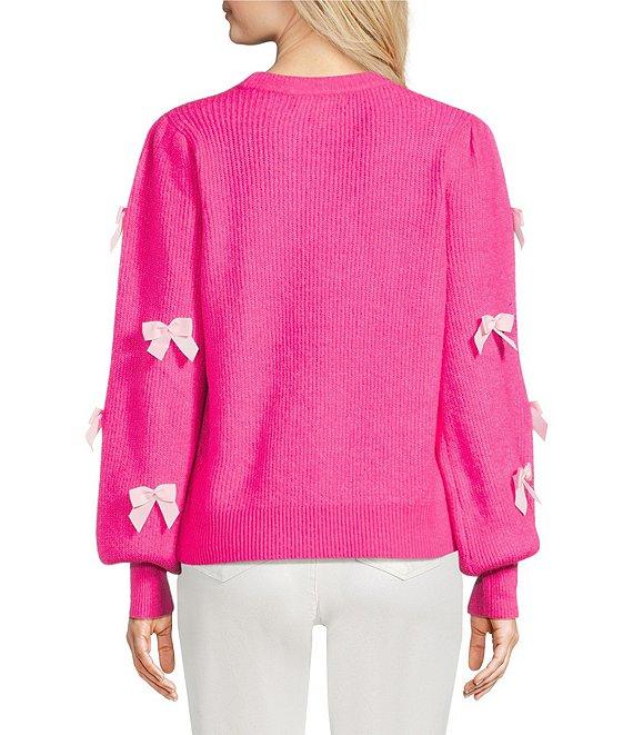 Lilly Pulitzer Zarie Fluffy Blend Knit Bow Applique Crew Neck Puff Long Sleeve Sweater Product Image