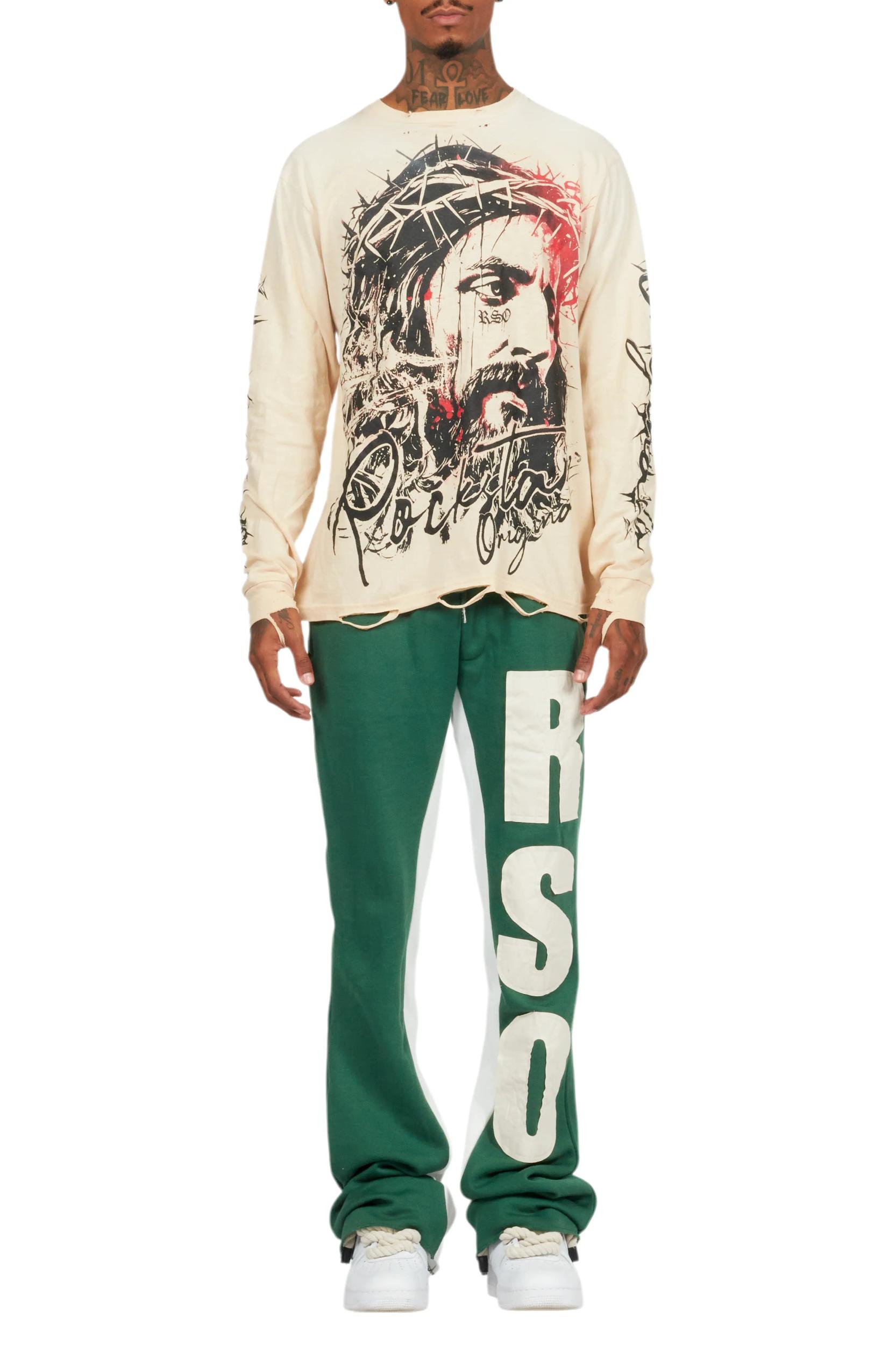 Uko Green Stacked Baggy Track Pant Male Product Image