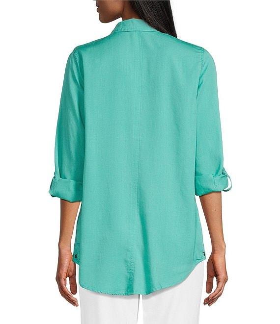 Intro Long Roll-Tab Sleeve Button Front Slub Lyocell Shirt Product Image