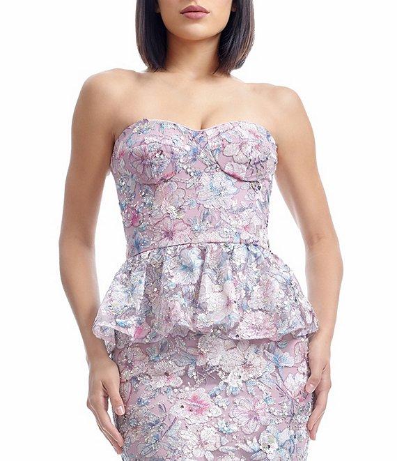 Dress the Population Scarlett Floral Embroidered Lace Strapless Neck Sleeveless Peplum Mermaid Gown Product Image