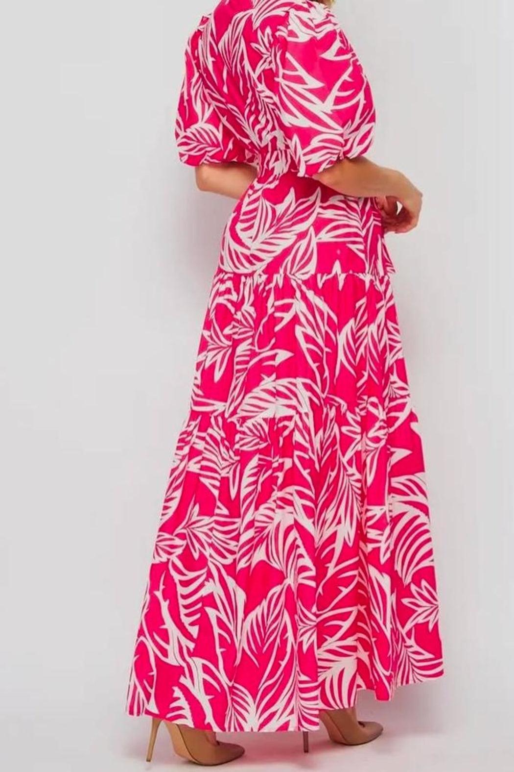 Palm Bubble Sleeve Button Down Maxi Dress Product Image