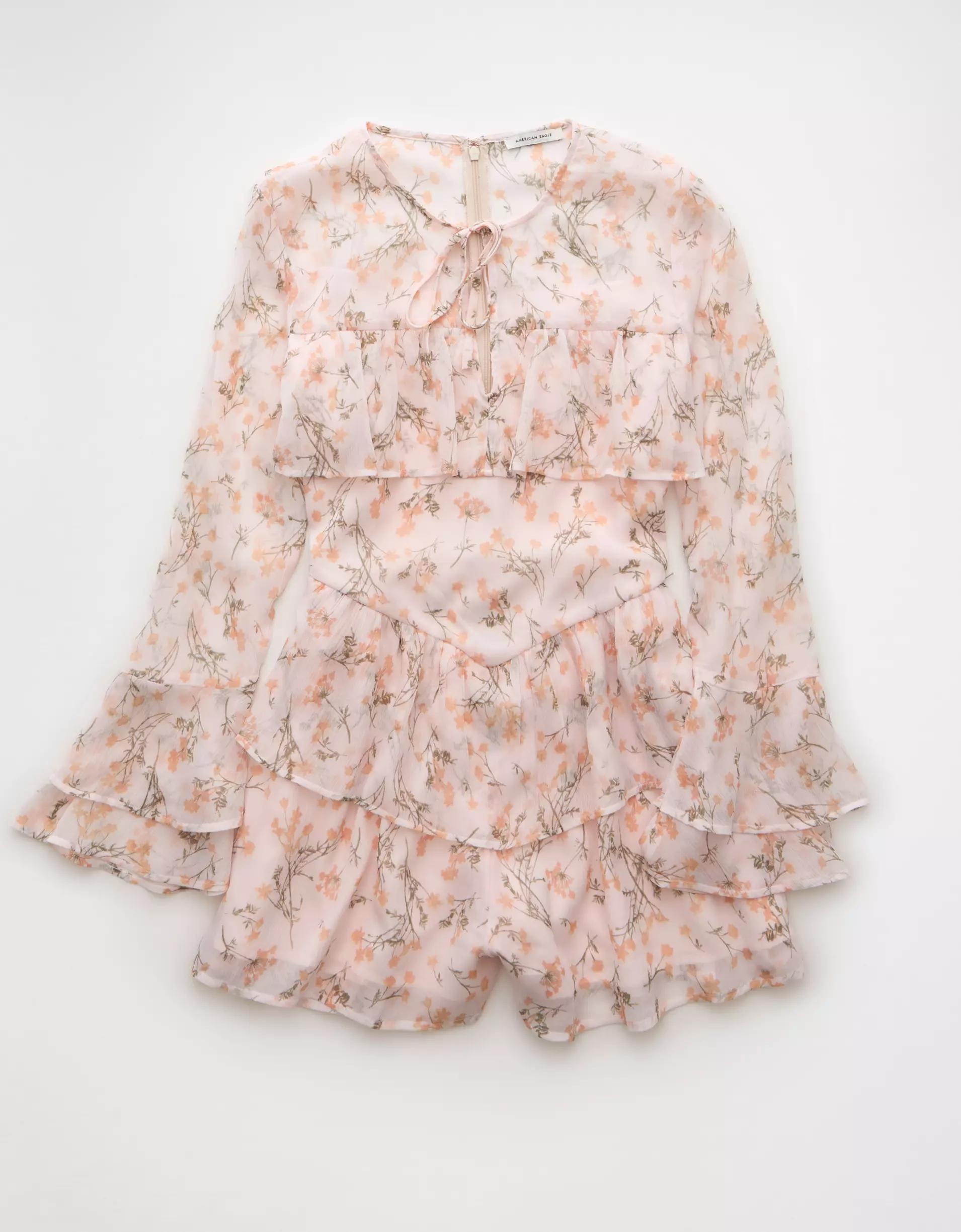 AE Long-Sleeve Ruffle Romper Product Image