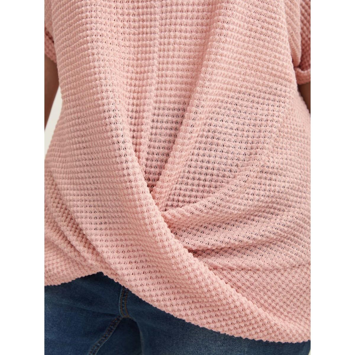 Plus Size Stretchy Hem Twist Textured Plain T-Shirt Nudepink Women Leisure Twist Round Neck Casual T-shirts BloomChic 18-20/2X Product Image