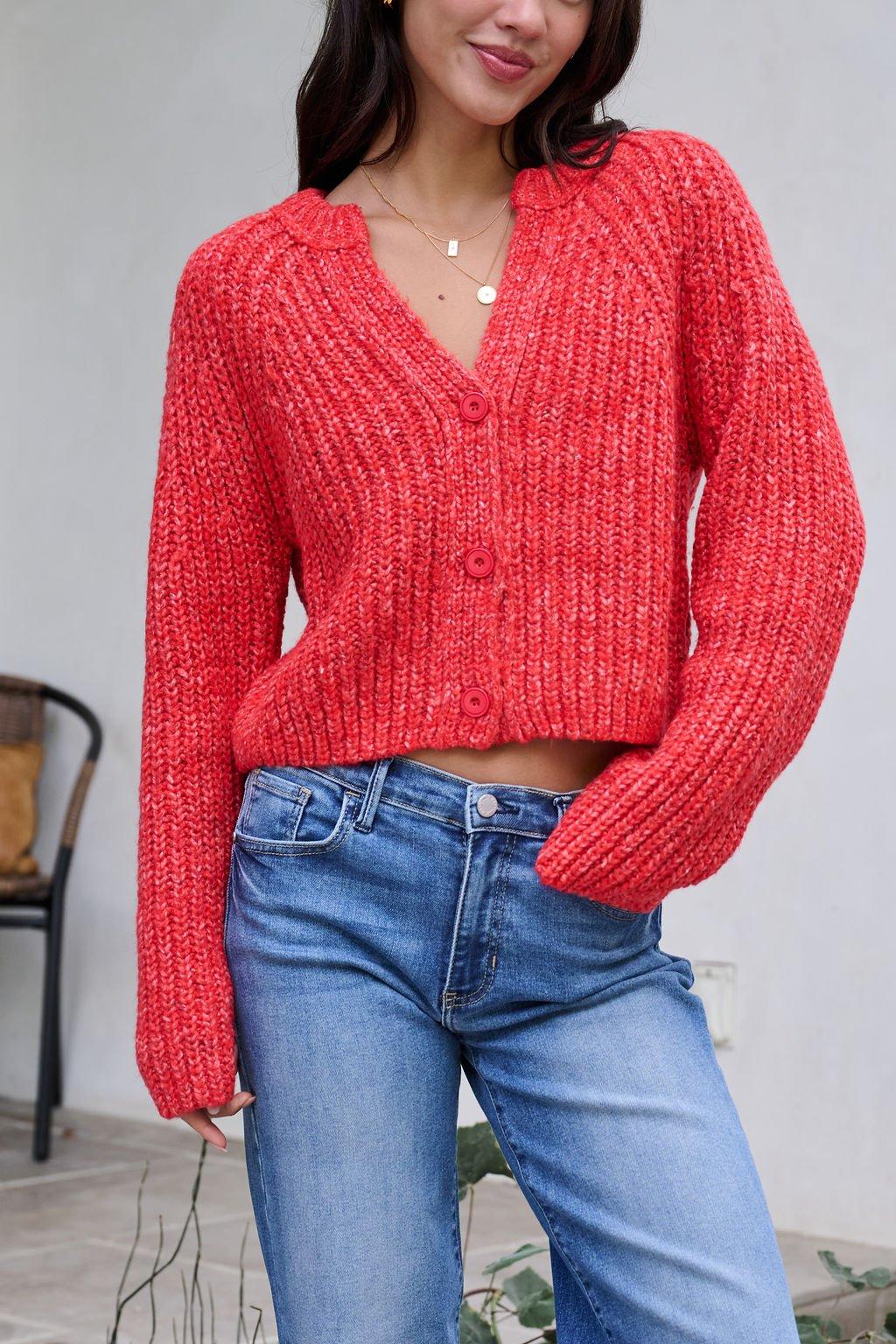 Red Confetti Knit Buttoned Cardigan Female Product Image