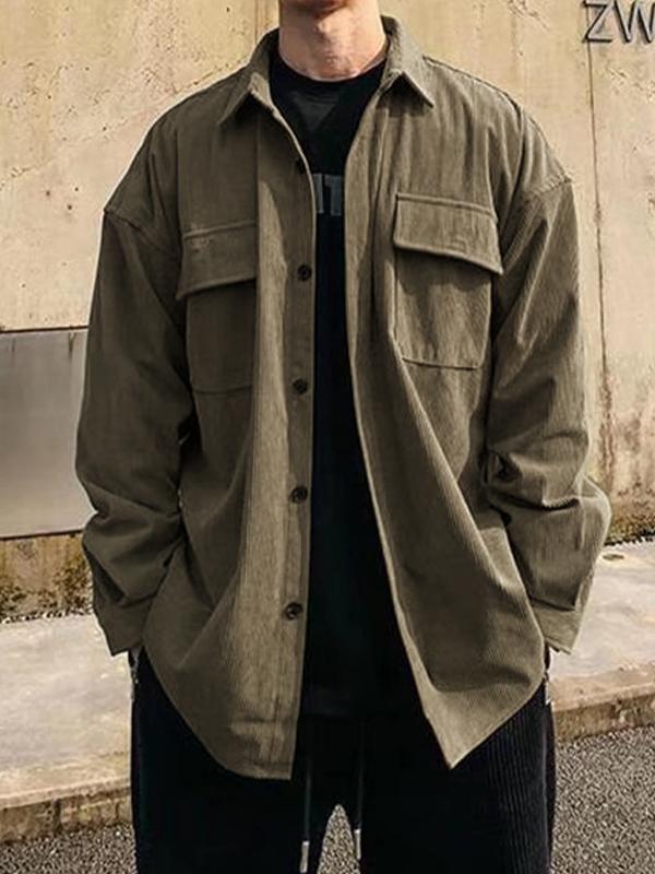 Men's Vintage Corduroy Solid Long Sleeve Blouse Product Image