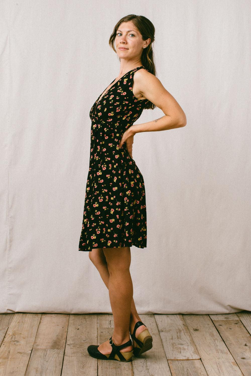 Thea Dress in Black Floral Challis Product Image