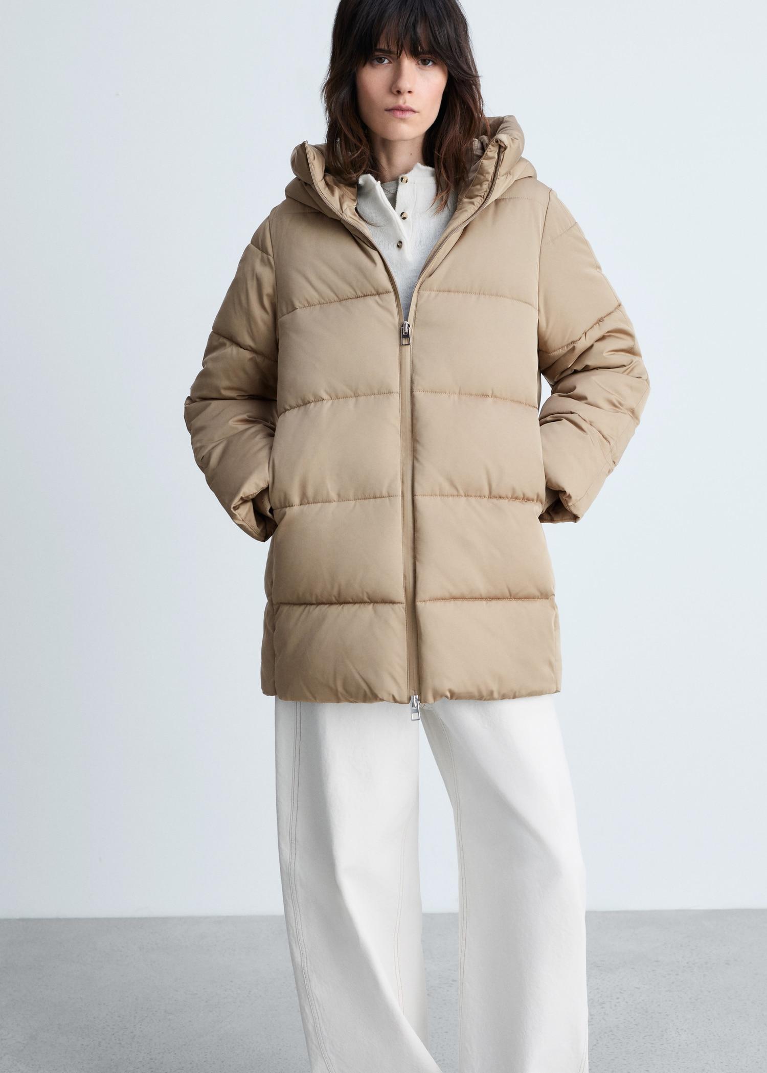 Quilted midi anorak with hood - Women | MANGO USA Product Image