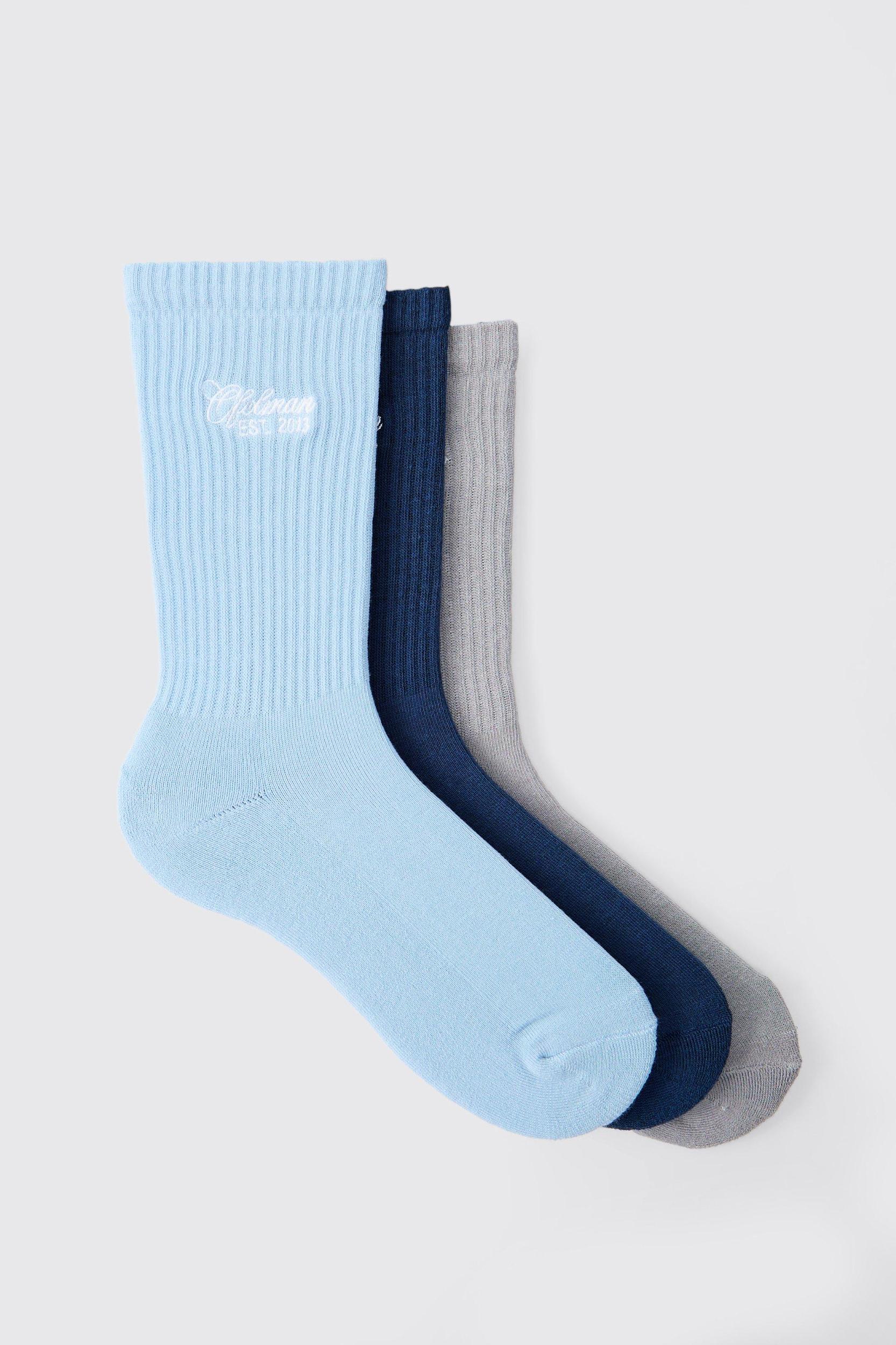 3 Pack Ofcl MAN Embroidered Sport Socks | boohooMAN USA Product Image