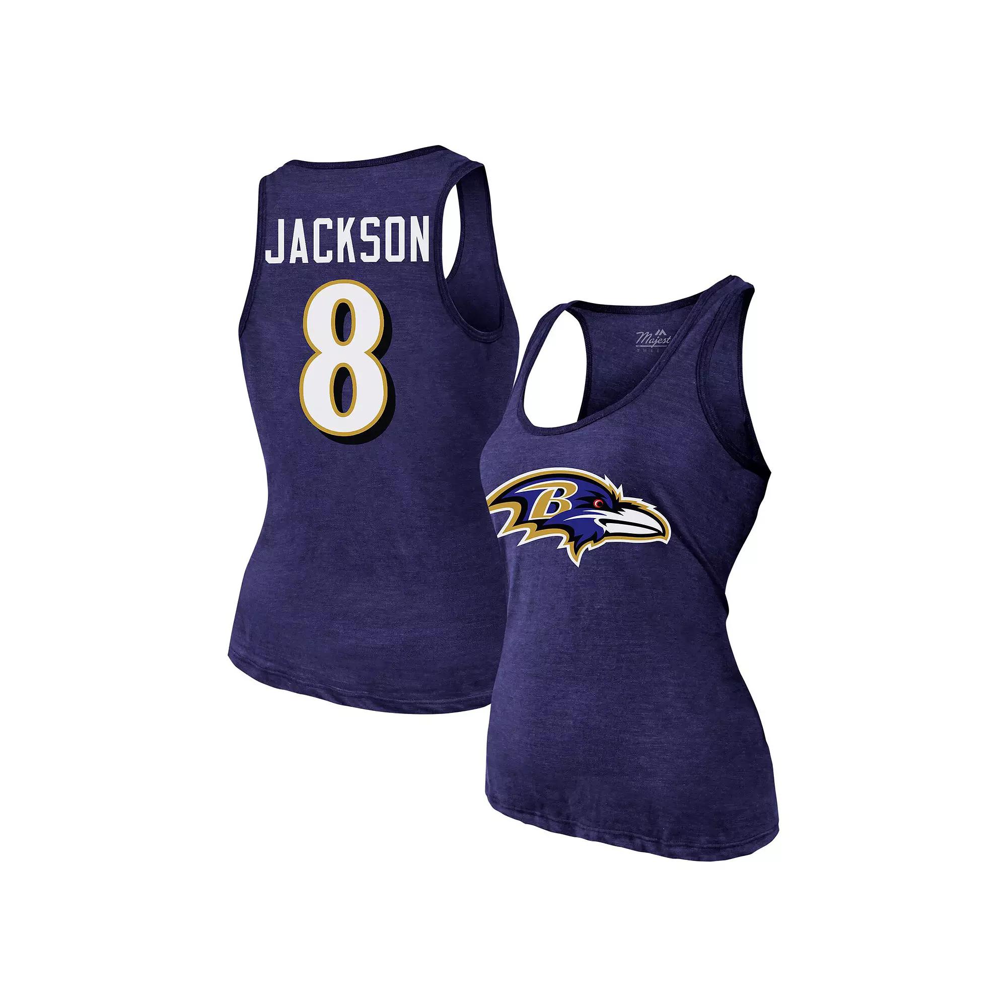 Women's Majestic Threads Lamar Jackson Purple Baltimore Ravens Name & Number Tri-Blend Tank Top,  Product Image