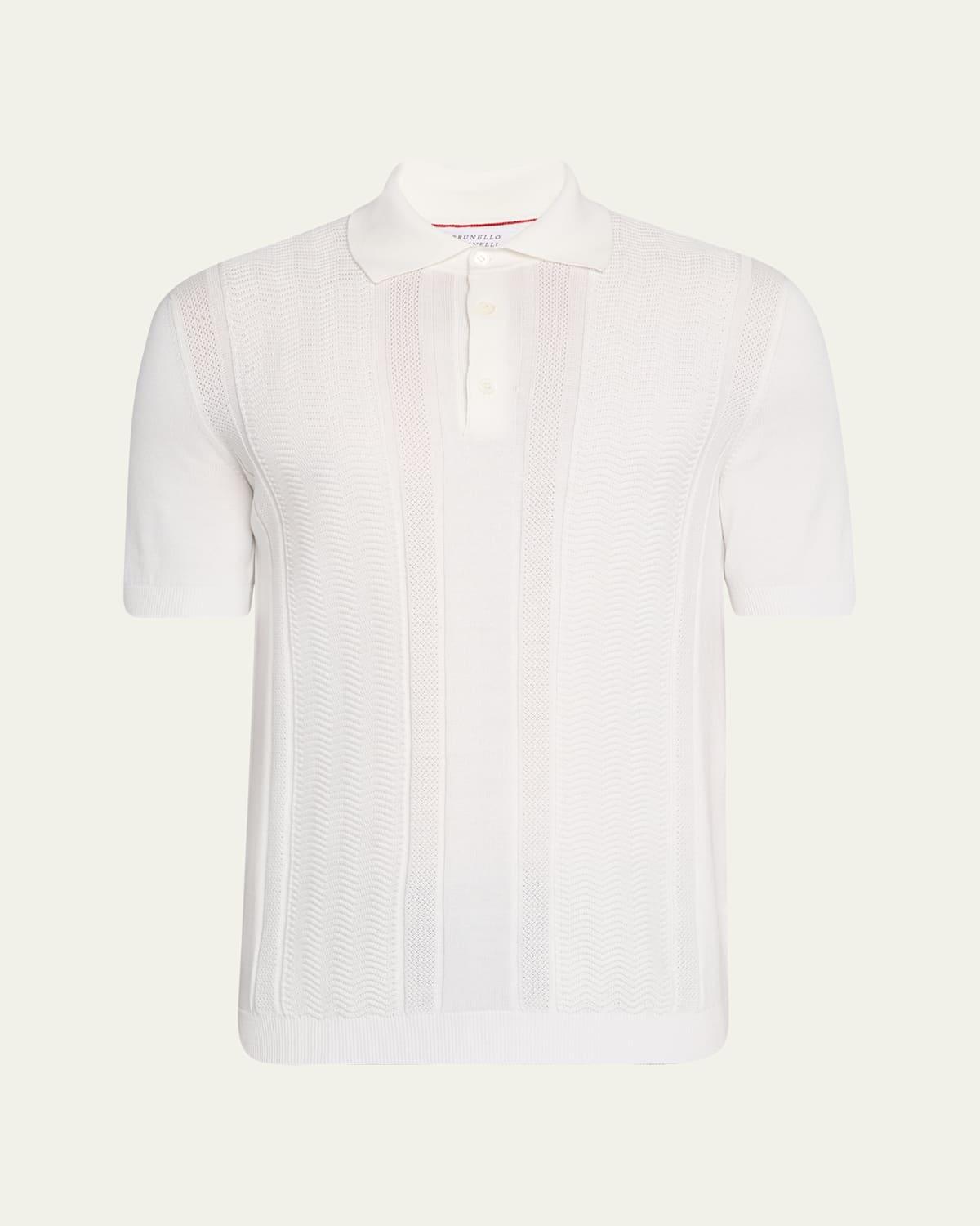 Mens Cotton Chevron Stripe Short-Sleeve Polo Sweater Product Image