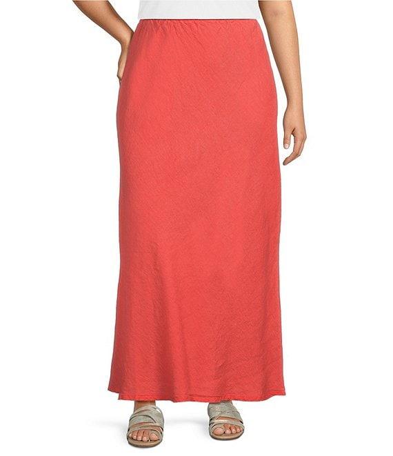 Bryn Walker Plus Light Linen Elastic Waist A-line Pull-On Skirt Product Image