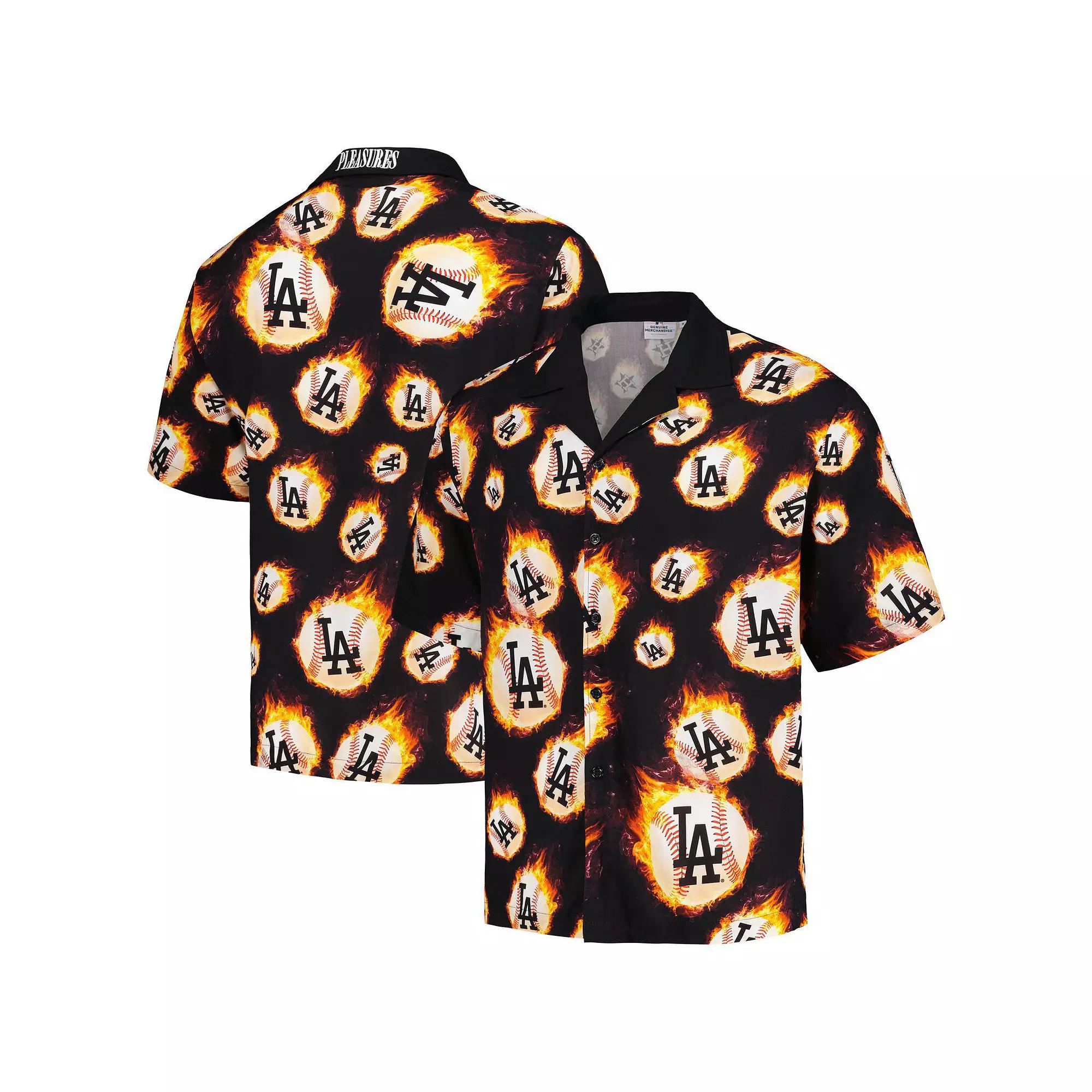 Men's PLEASURES Black Los Angeles Dodgers Flame Fireball Button-Up Shirt,  Product Image
