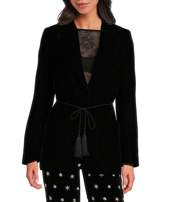 Chelsea & Violet Belinda Velvet Notch Collar Long Sleeve Tie Smoking Jacket Product Image