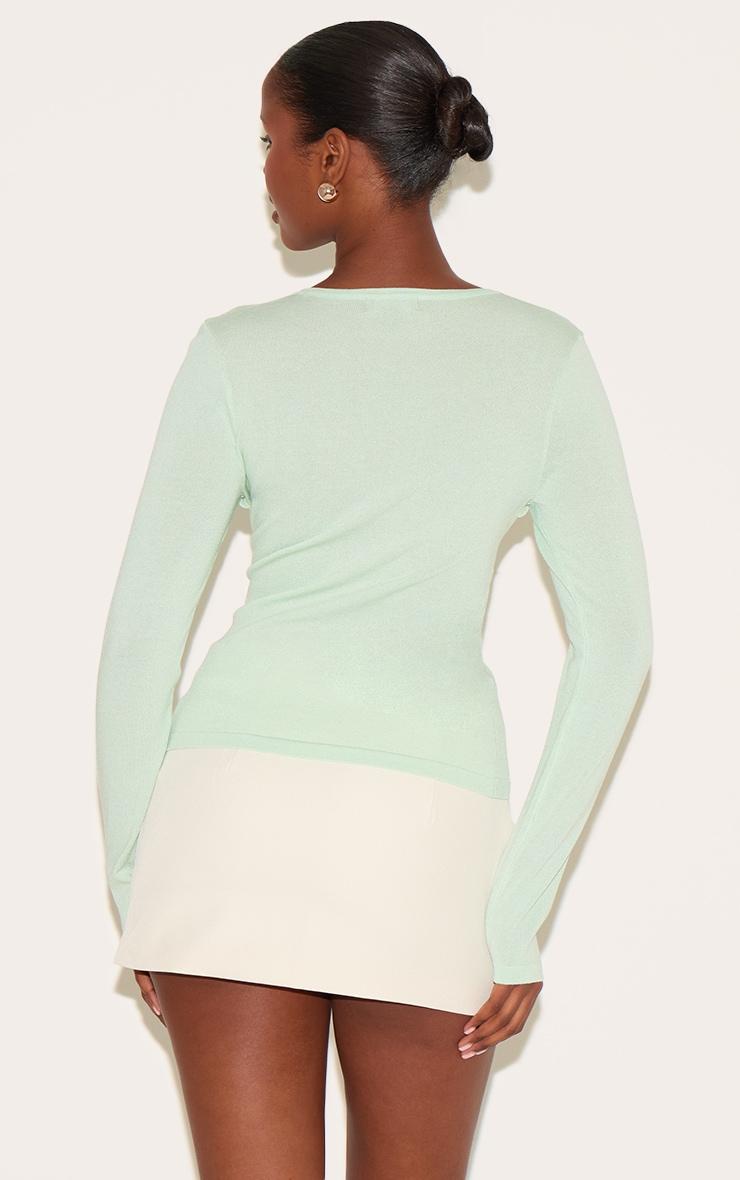 Mint Green Fine Knit Twist Neck Long Sleeve Top Product Image