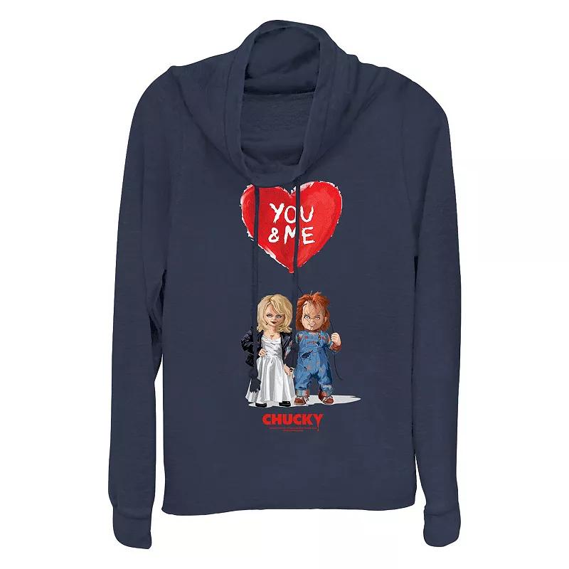 Women's Chucky And Tiffany You And Me Cowlneck Graphic Lightweight Long Sleeve, Size: XS, Blue Product Image