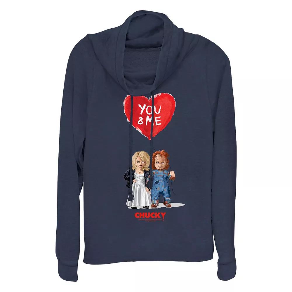 Women's Chucky And Tiffany You And Me Cowlneck Graphic Lightweight Long Sleeve, Size: XS, Blue Product Image