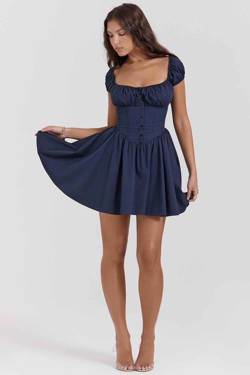Nala  french navy gathered mini dress - sale Product Image