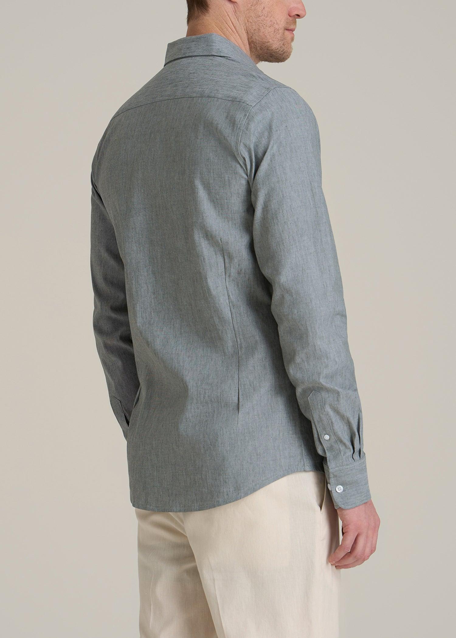 Stretch Linen Dress Shirt for Tall Men in Evergreen Mix Male Product Image