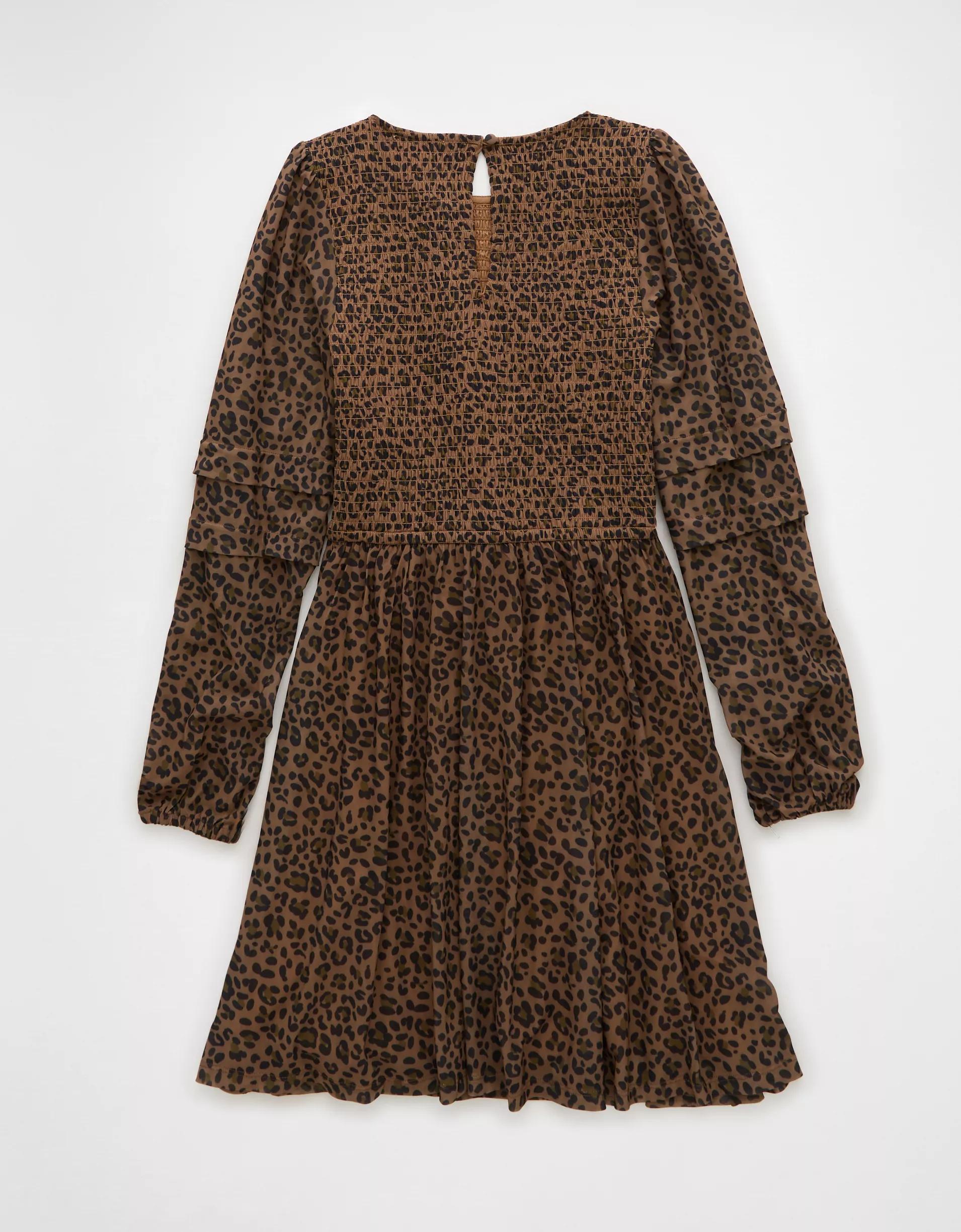 AE Long-Sleeve High Neck Mesh Mini Dress Product Image