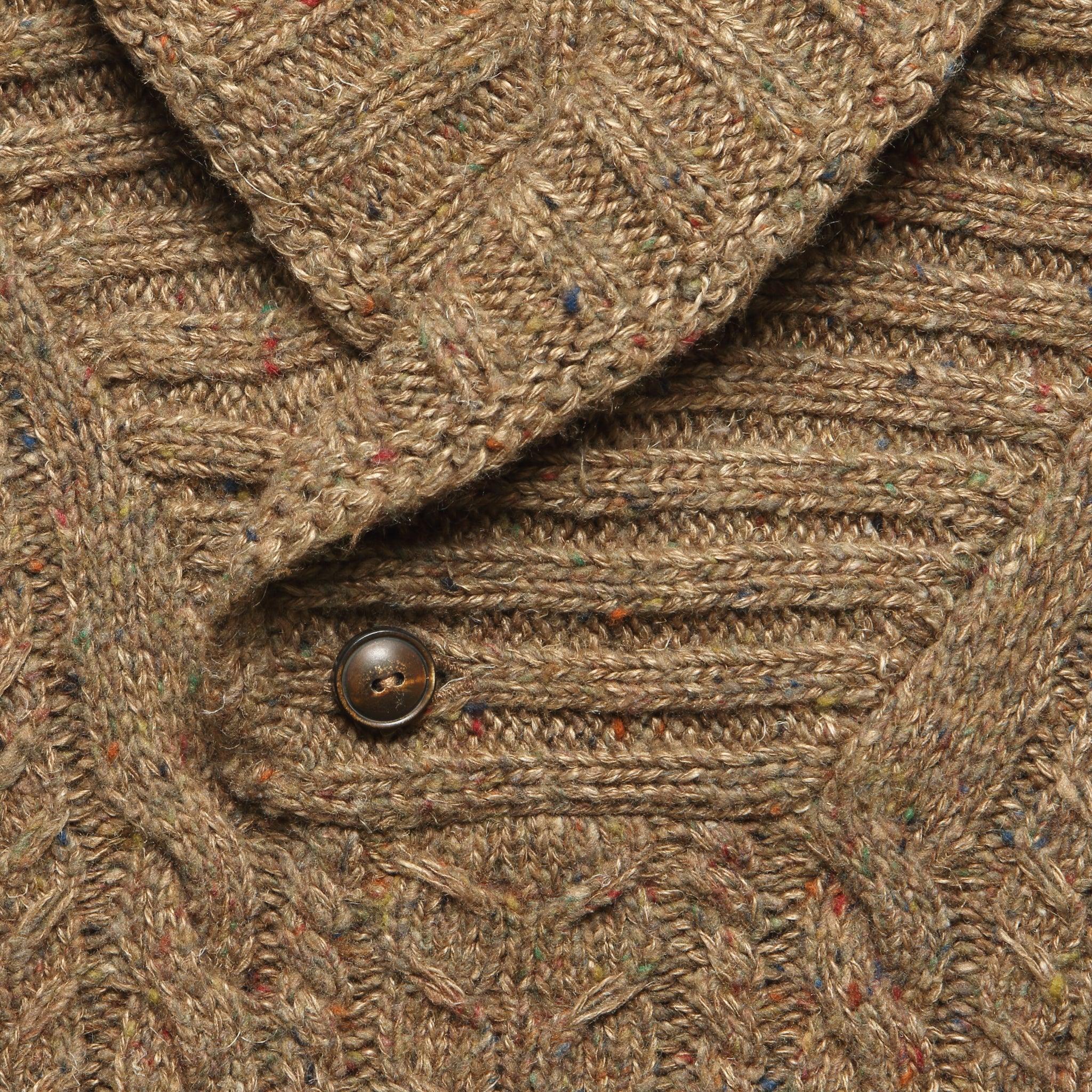 Cable Knit Shawl Sweater - Brown Product Image