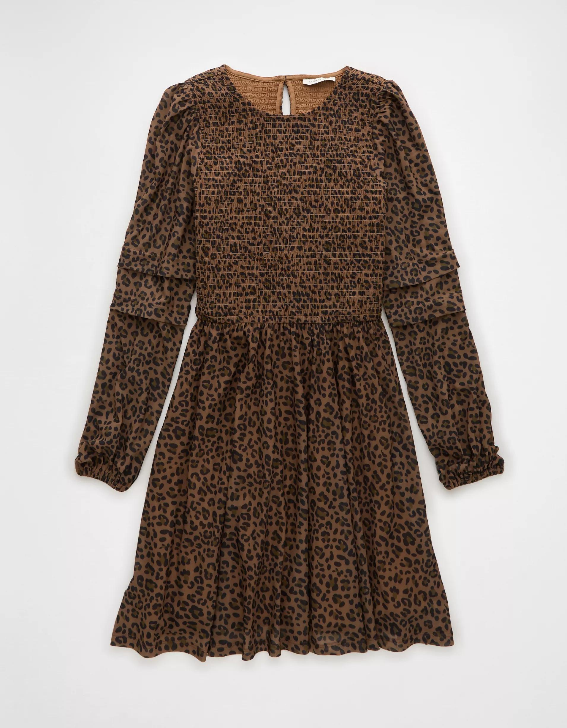 AE Long-Sleeve High Neck Mesh Mini Dress Product Image