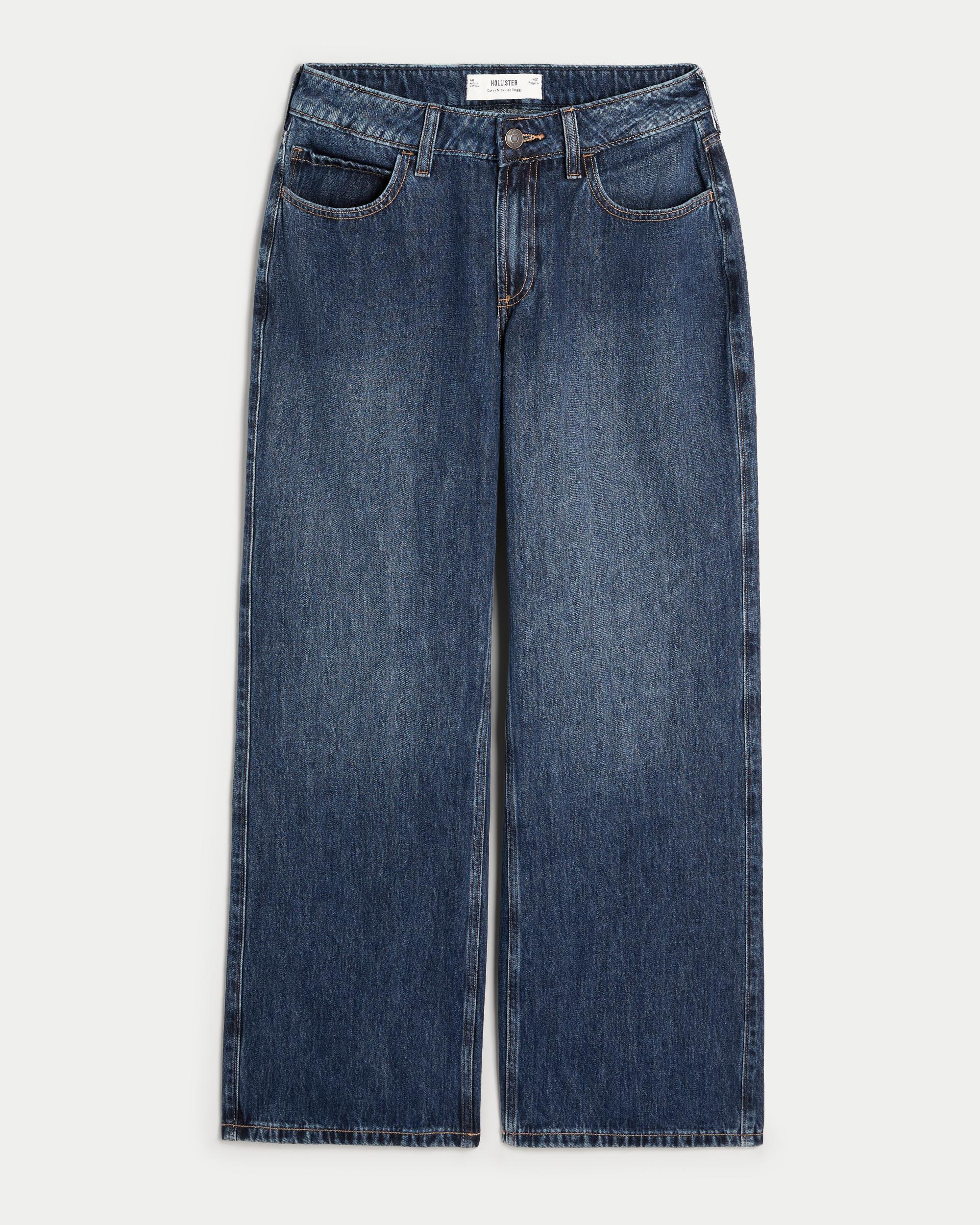 Curvy Mid-Rise Dark Wash Baggy Jeans Product Image