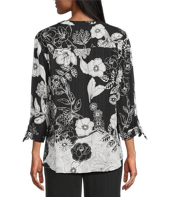 Allison Daley Floral Slope Border Print 3/4 Sleeve Y-Neck Blouse Product Image