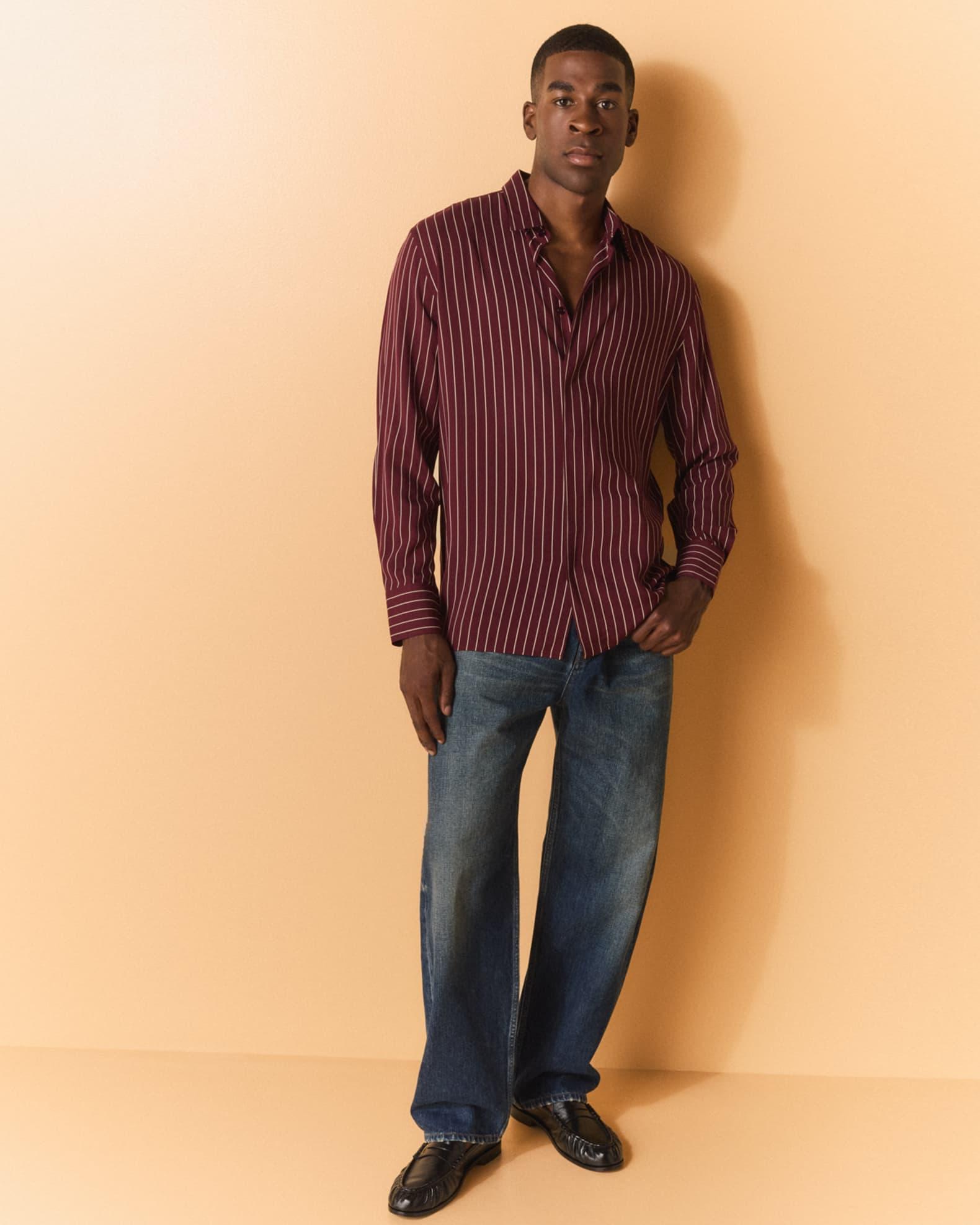 Men's Vertical Stripe Silk Sport Shirt Product Image