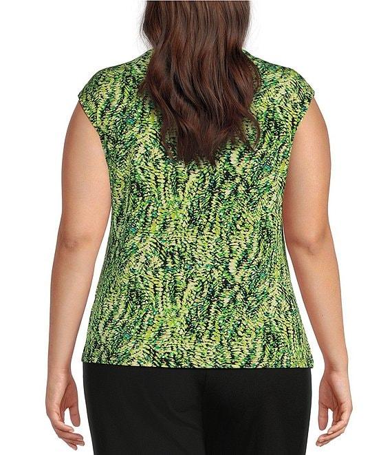Kasper Plus Size Knit ITY Abstract Twisted Scoop Neck Cap Sleeve Fitted Blouse Product Image