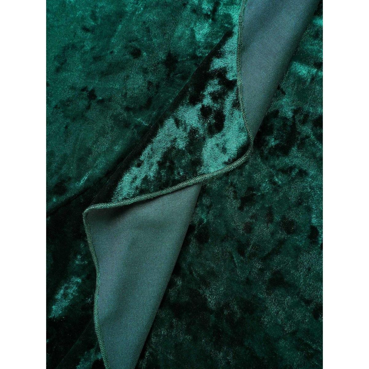 Plus Size Velvet Surplice Neckline Ruffle Sleeves Midi Dress DarkGreen Women Party&Cocktail Texture Overlap Collar Short sleeve Curvy BloomChic 14-16/1X Product Image