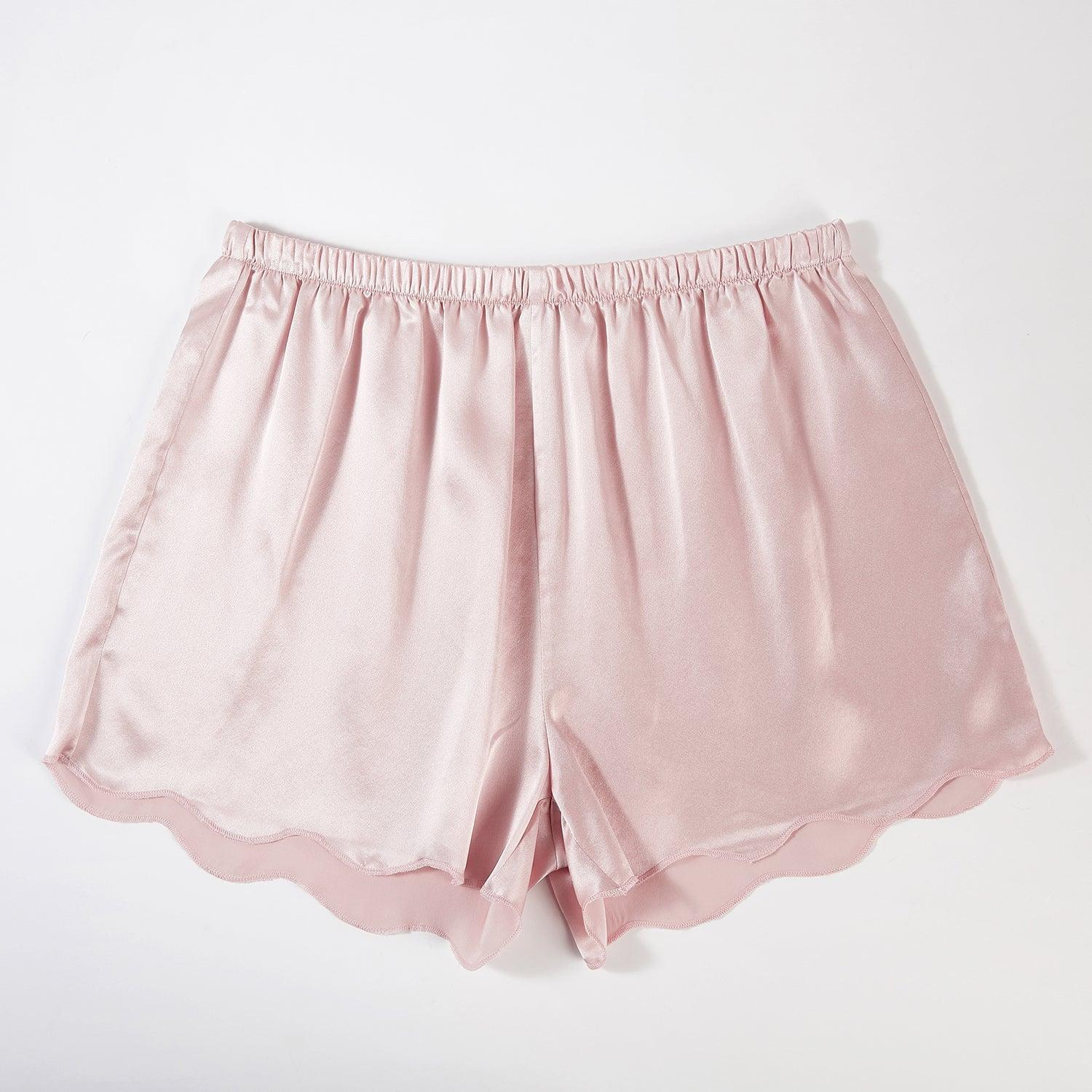 Dusty Rose Pure Silk Scallop Edged Shorts | 19 Momme Silk Charmeuse Product Image