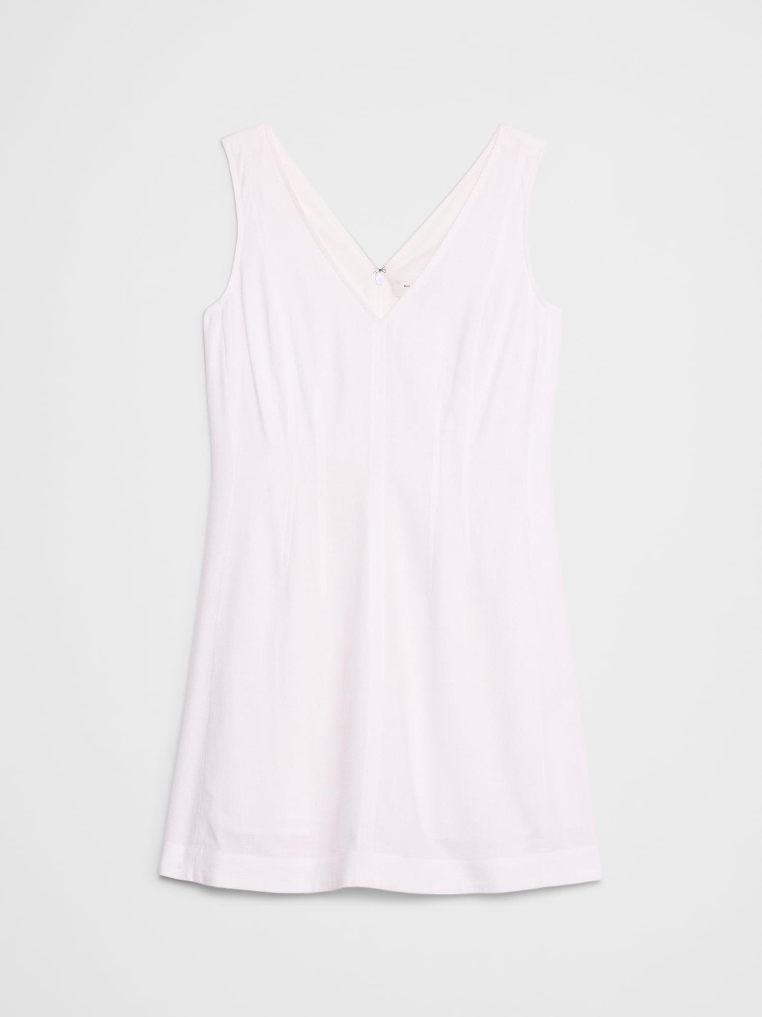 Linen-Blend Seamed Bodice Mini Dress Product Image