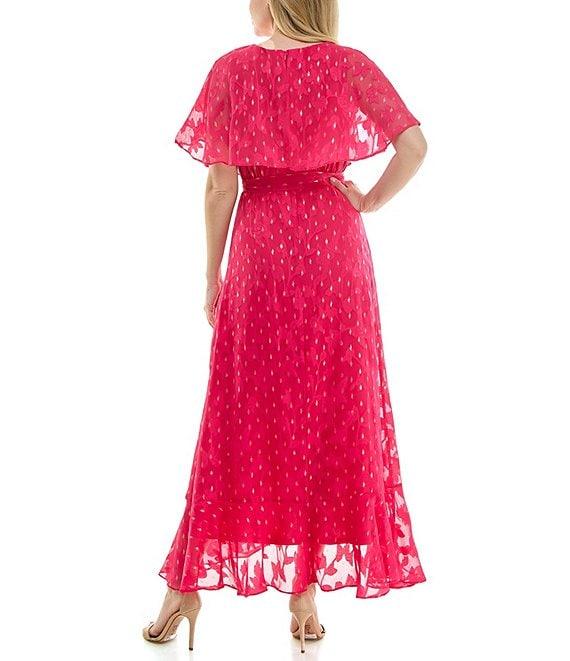 Moda Tara Foil Chiffon Short Capelet Sleeve Crew Neck Ruffle Skirt Maxi Dress Product Image