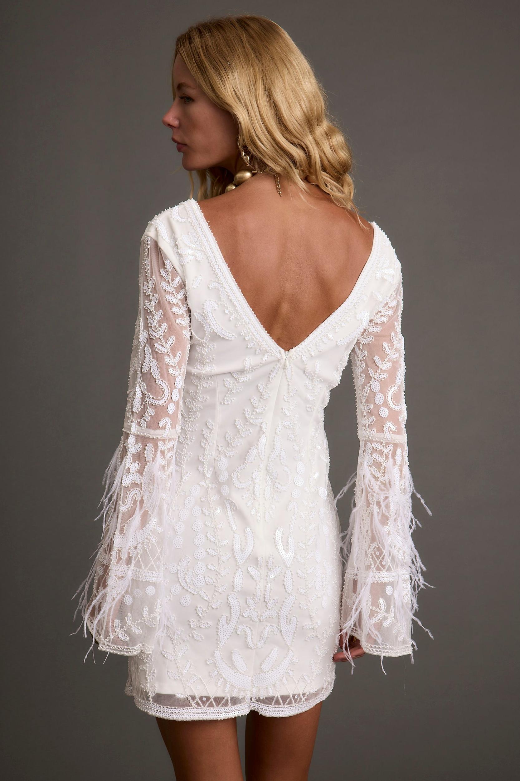 Larisa White Printed Sequin Long Sleeve Dress Product Image