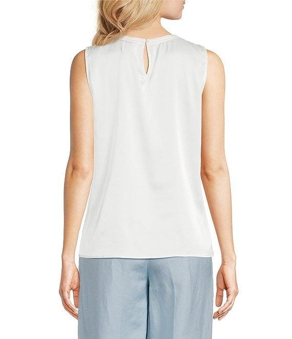 Anne Klein Round Neck Sleeveless Pleated Neck Blouse Product Image
