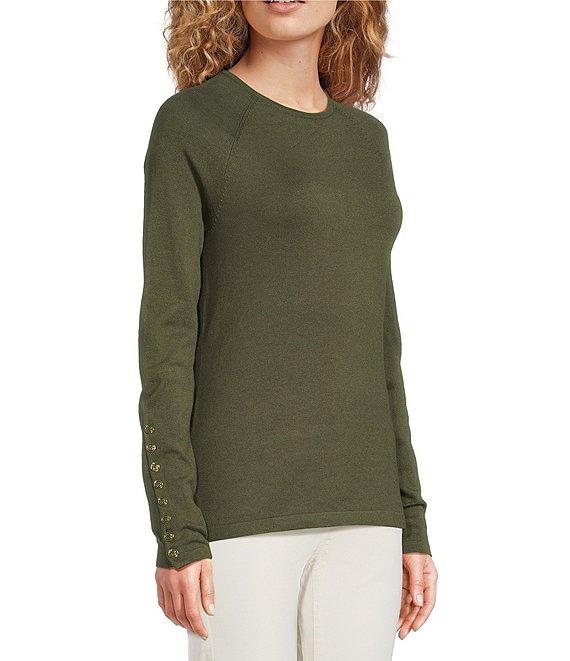 J.McLaughlin Jamey Crew Neck Button Trim Raglan Sleeve Sweater Product Image